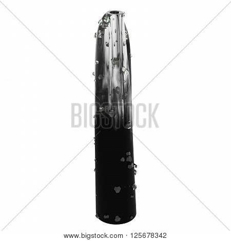 Empty glass vase isolated on white background with crystals. 3D Illustration