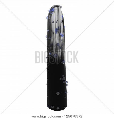 Empty glass vase isolated on white background with dark blue crystals. 3D Illustration