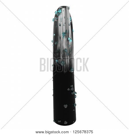 Empty glass vase isolated on white background with blue crystals.  3D Illustration
