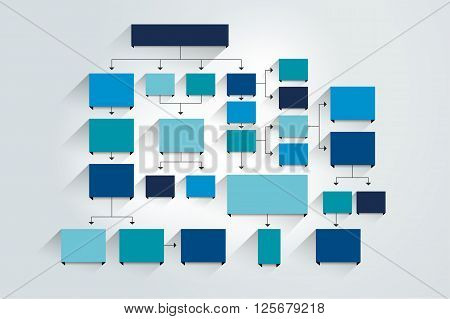 Fow chart. Blue Colored shadows scheme. Vector.
