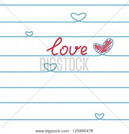 Abstract Heart of the blue lines in a notebook. Love. Seamless pattern. Coloful Vector illustration.