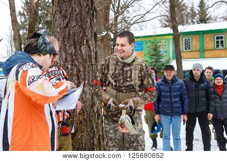 Saint-Petersburg, Russia - February 21, 2016: Big annual paintball scenario game 'Day M' in Snaker club