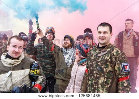 Saint-Petersburg, Russia - February 21, 2016: Big annual paintball scenario game 'Day M' in Snaker club