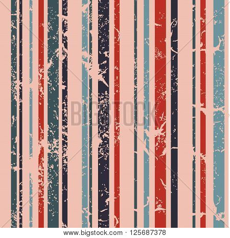 Grunge abstract vertical striped pattern in retro style. Coloful vector illustration