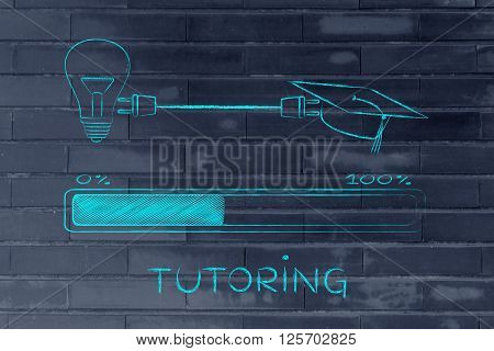 Graduation Caps & Lightbulb Connected By Plug, Tutoring