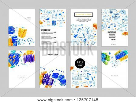 Hand Drawn Style Business Design. Pencil Sketch. Set of application development, web site coding, information and mobile technologies vector icons and elements.