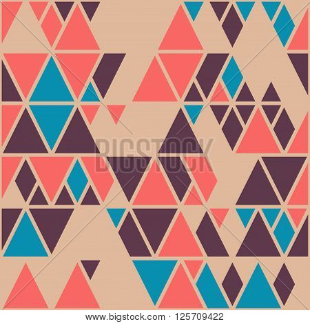 Simple geometric background with triangles of red, blue and black. Seamless pattern in flat style. Vector illustrations. ethnic background. Can be used as backdrop