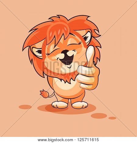Vector Stock Illustration isolated Emoji character cartoon Lion cub approves with thumb up sticker emoticon for site, infographics, video, animation, websites, e-mails, newsletters, reports, comics