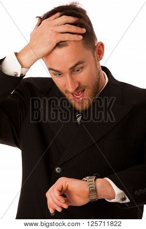 Successful Businessman In Formal Suit Chacking Time On Wrist Watch.