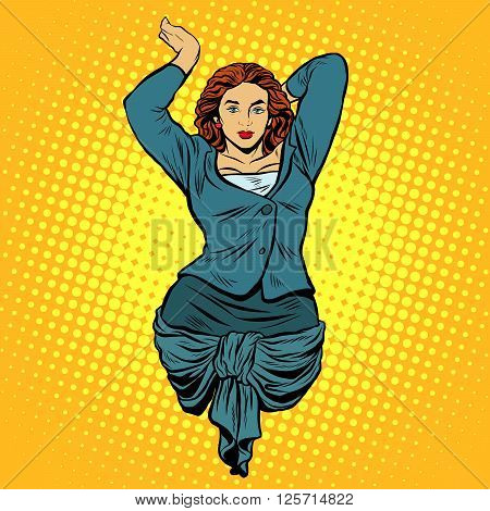 Businesswoman antique Caryatid. Business concept woman bearing business pop art retro style