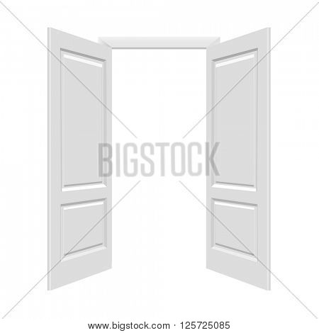 White Open Doors With Gradient Mesh, Vector Illustration