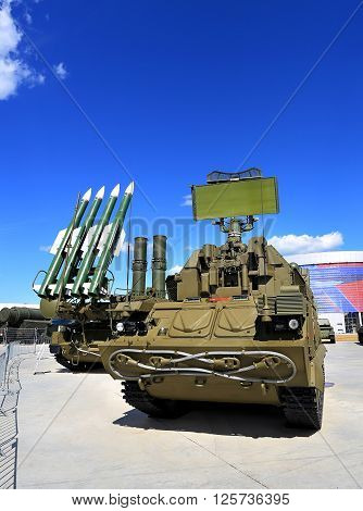 MOSCOW REGION  -   JUNE 17: Mobile starting platforms with anti-aircraft medium-range missiles and radars  -  on June 17, 2015 in Moscow region