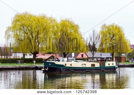 Little Yacht Sailing On Marne-rhin Canal In Saverne, France