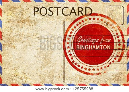 greetings from binghamton, stamped on a postcard