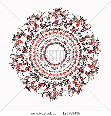 hohloma round red black pattern on a white background. vector illustration