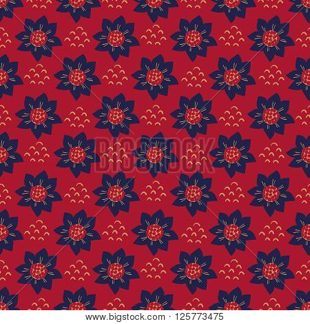 Vector floral pattern in doodle style. Leaves and flowers. Seamless pattern can be used for pattern fills web page background surface textures.