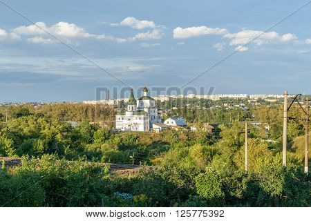 Mtsensk Orel Region, Russia - August 19, 2015: Summer panorama of the church.