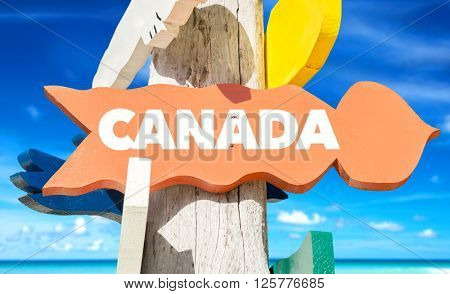 Canada signpost with beach background