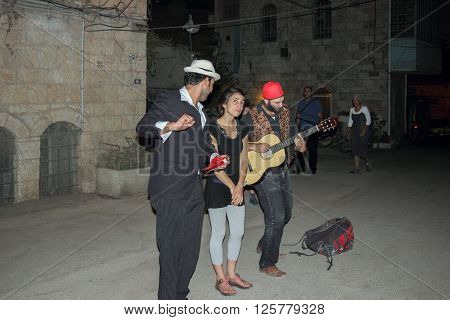 Jerusalem, Israel, 10 September 2015: Street musicians play the scene in old Jerusalem, Isarel