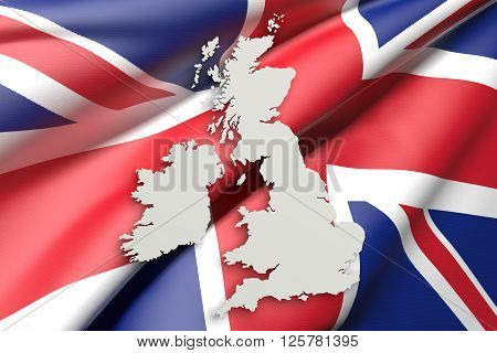 Silhouette Of United Kingdom Map With Flag
