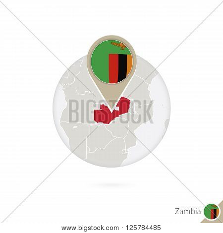 Zambia Map And Flag In Circle. Map Of Zambia, Zambia Flag Pin. Map Of Zambia In The Style Of The Glo