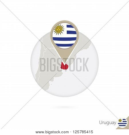 Uruguay Map And Flag In Circle. Map Of Uruguay, Uruguay Flag Pin. Map Of Uruguay In The Style Of The