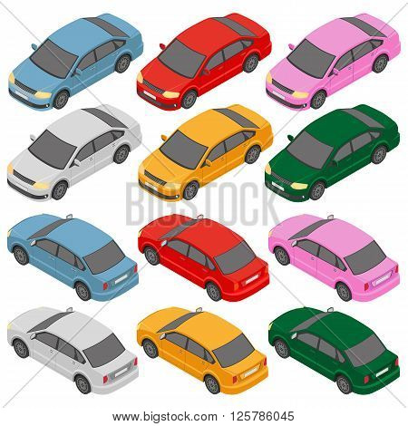 Flat isometric high quality city transport icon set.