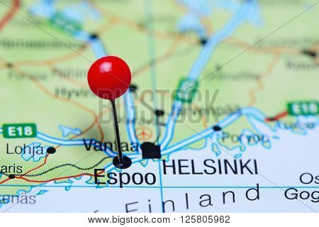 Espoo pinned on a map of Finland
