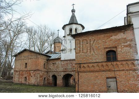 Veliky Novgorod, Russia - March 12, Church of Archangel Michael and the Annunciation on Torg, March 12 2016.
Ancient monasteries and churches of Novgorod the Great.