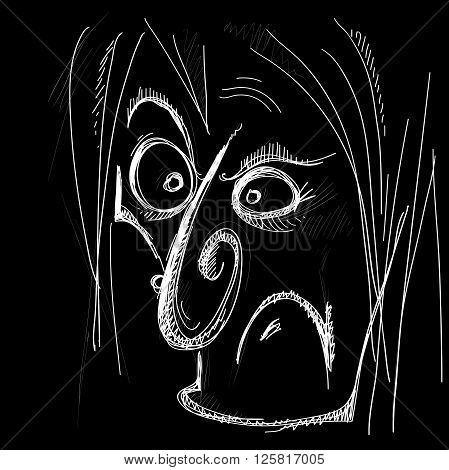 evil caricature of a human face in typographic style on a black background vector illustration
