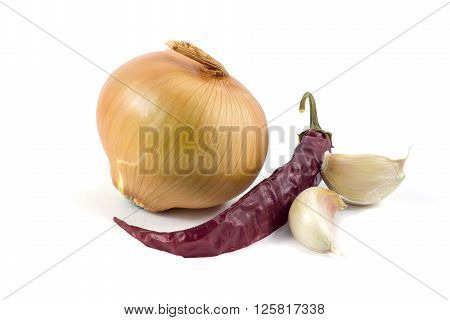 Onion garlic pepper isolated on white background vegetables.