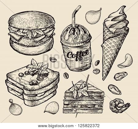 collection of hand drawn food. vector illustration
