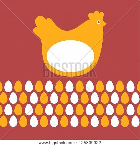 Easter card chicken and eggs bright stylized design