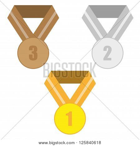 Three medals. Gold silver and copper. Vector illustration