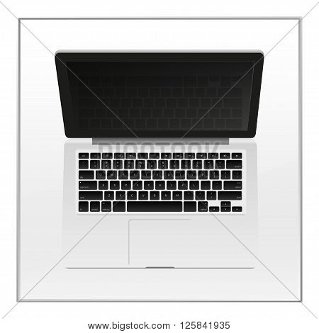 Realistic  laptop on a glass table top view