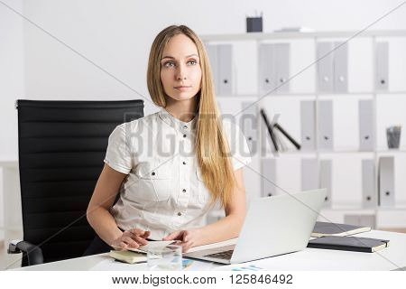 Thinking Businesswoman Laptop
