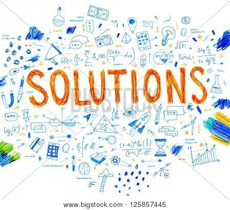 Hand Drawn Style Business Design. Pencil Sketch. Set of application development, web site coding, information and mobile technologies vector icons and elements. Solutions concept.