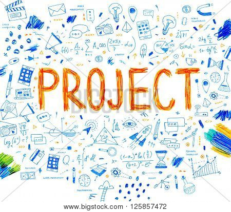 Hand Drawn Style Business Design. Pencil Sketch. Set of application development, web site coding, information and mobile technologies vector icons and elements. Project concept.