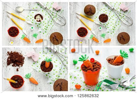 Recipe step by step collage for cooking cute Easter dessert treats for children