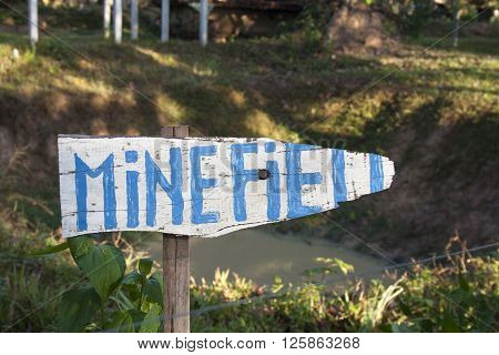 Minefield warning sign from the war in Cambodia
