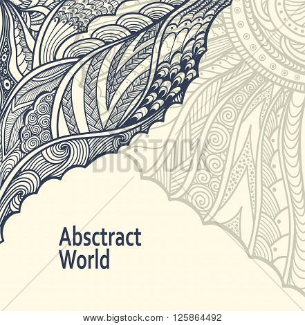 Abstract  Background   with Zen doodle or  Zen tangle  pattern black on white for coloring page or relax coloring book or wallpaper or for decorate package clothes  or creative Post Card