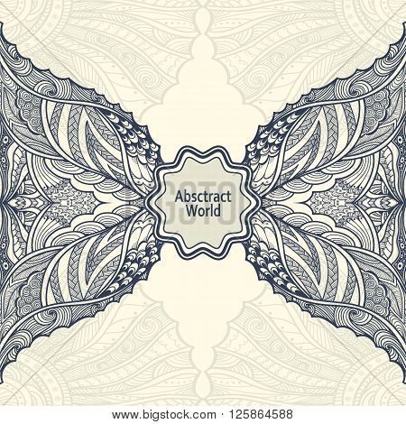 Abstract  Background   with Zen doodle or  Zen tangle  pattern black on white for coloring page or relax coloring book or wallpaper or for decorate package clothes  or creative Post Card