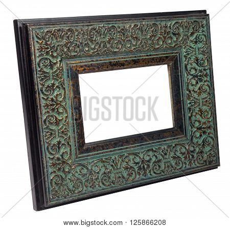 Antique wooden photo frame with empty space isolated on white background