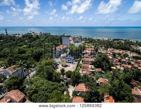 Aerial View of Olinda and Se Cathedral in Olinda, Recife, Brazil