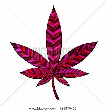 Stunning red cannabis leaf in stained-glass style isolated on white.