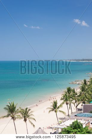 beach with tourists sea travel destination. top view
