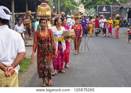 UBUD, BALI - MAR 8, 2016: Unidentified people during the celebration before Nyepi - Balinese Day of Silence. Day Nyepi is also celebrated as New Year - according Balinese calendar now came 1938 year. 