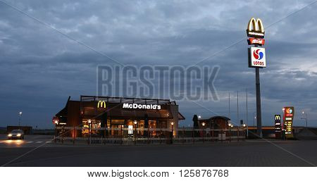 MYSLIBORZ, POLAND - April 11, 2016: McDonald restaurant near the express road S3 on evening