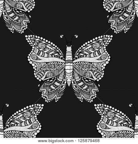 Zentangle stylized Butterfly seamless pattern for textile fashion design. Fabric. Zentangle Art collection.