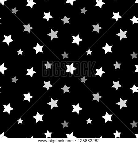 Stars seamless pattern Black and white retro background. Chaotic elements. Abstract geometric shape texture. 3d effect sky. Design template for wallpaper wrapping fabric textile Vector Illustration